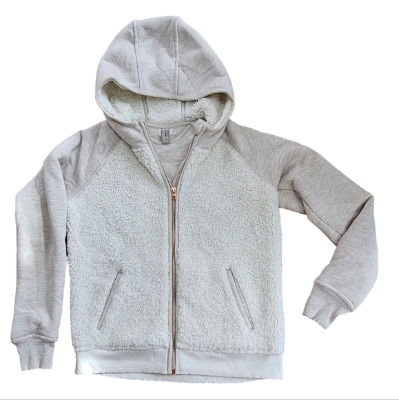 Athleta Girl Fleece Sherpa Full Zip Hoodie Jacket Oatmeal Heather size XL/14 - Picture 7 of 15